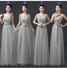 Silver gray tulle women's ladies female several styles A line Maxi wedding party evening brides performance bridesmaids celebration special occasions dresses vestidos 